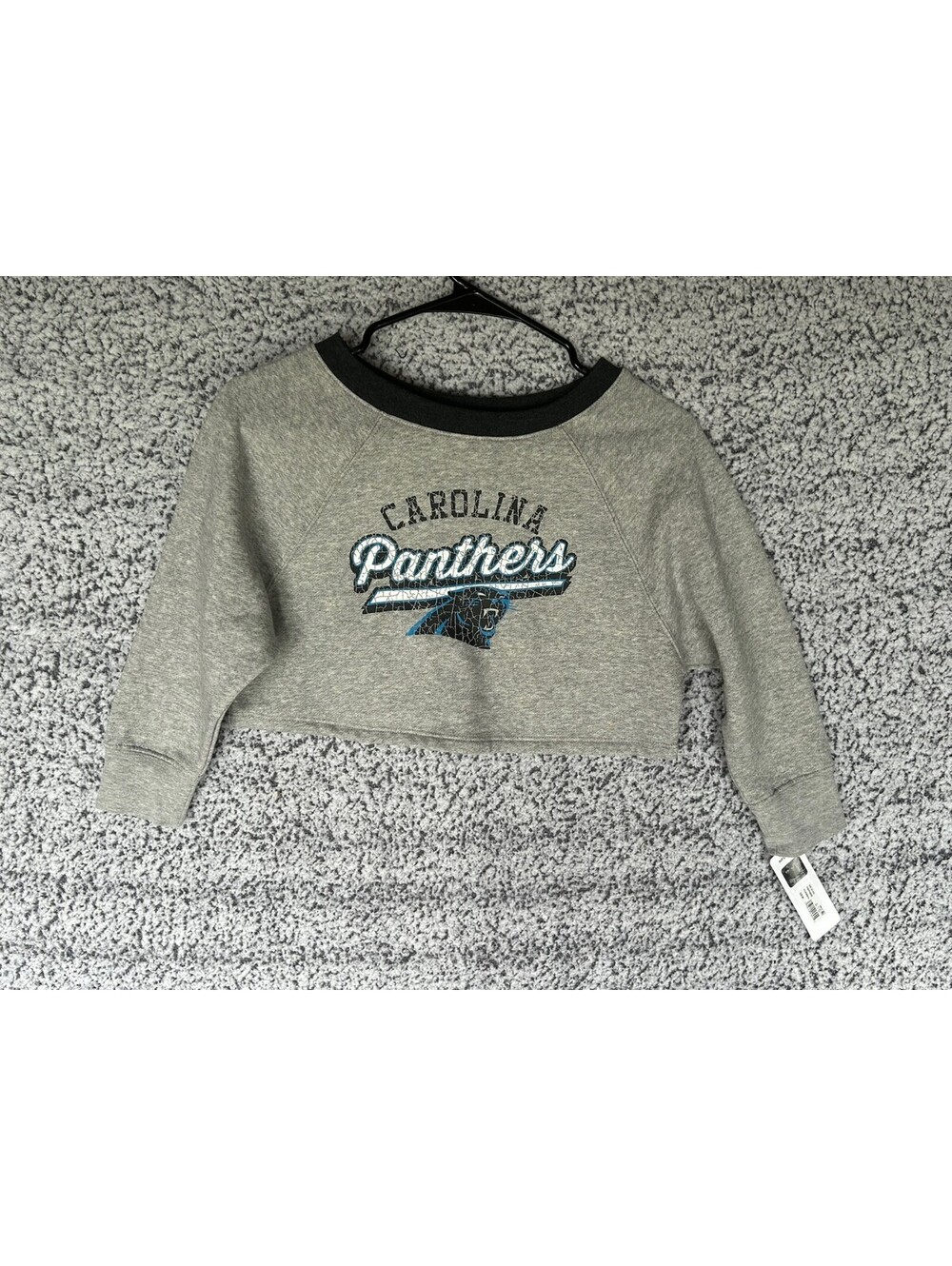 Carolina Panthers Girls XS 4/5 Cropped Sweatshirt Gray NFL NWT